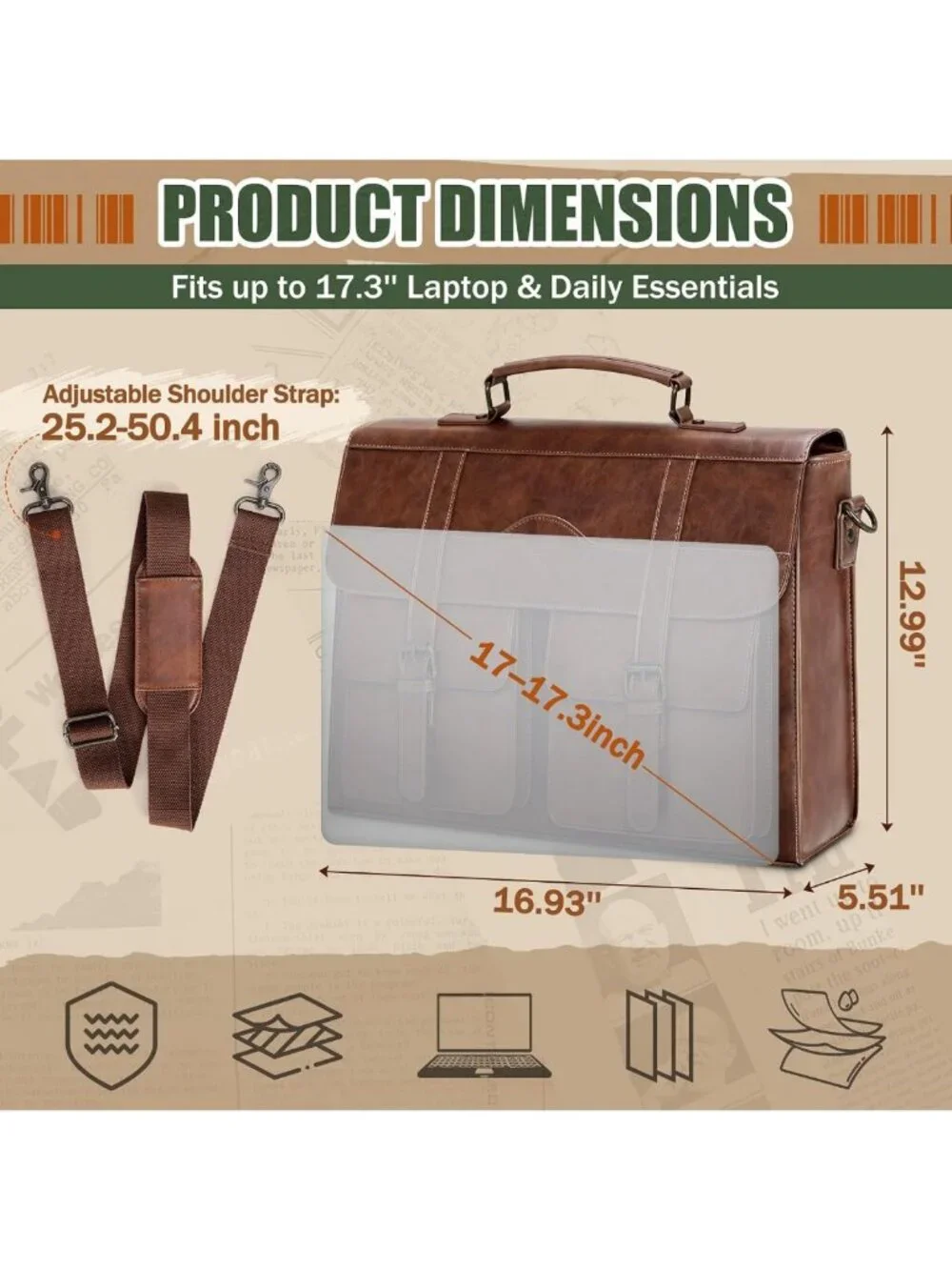 Vintage Leather Messenger Bag for Men - 17